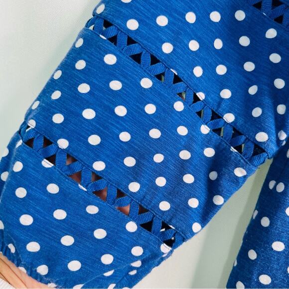 Talbots Boat Neck 3/4 Sleeve Polka Dot Knit Top Blue White Medium - Picture 6 of 10